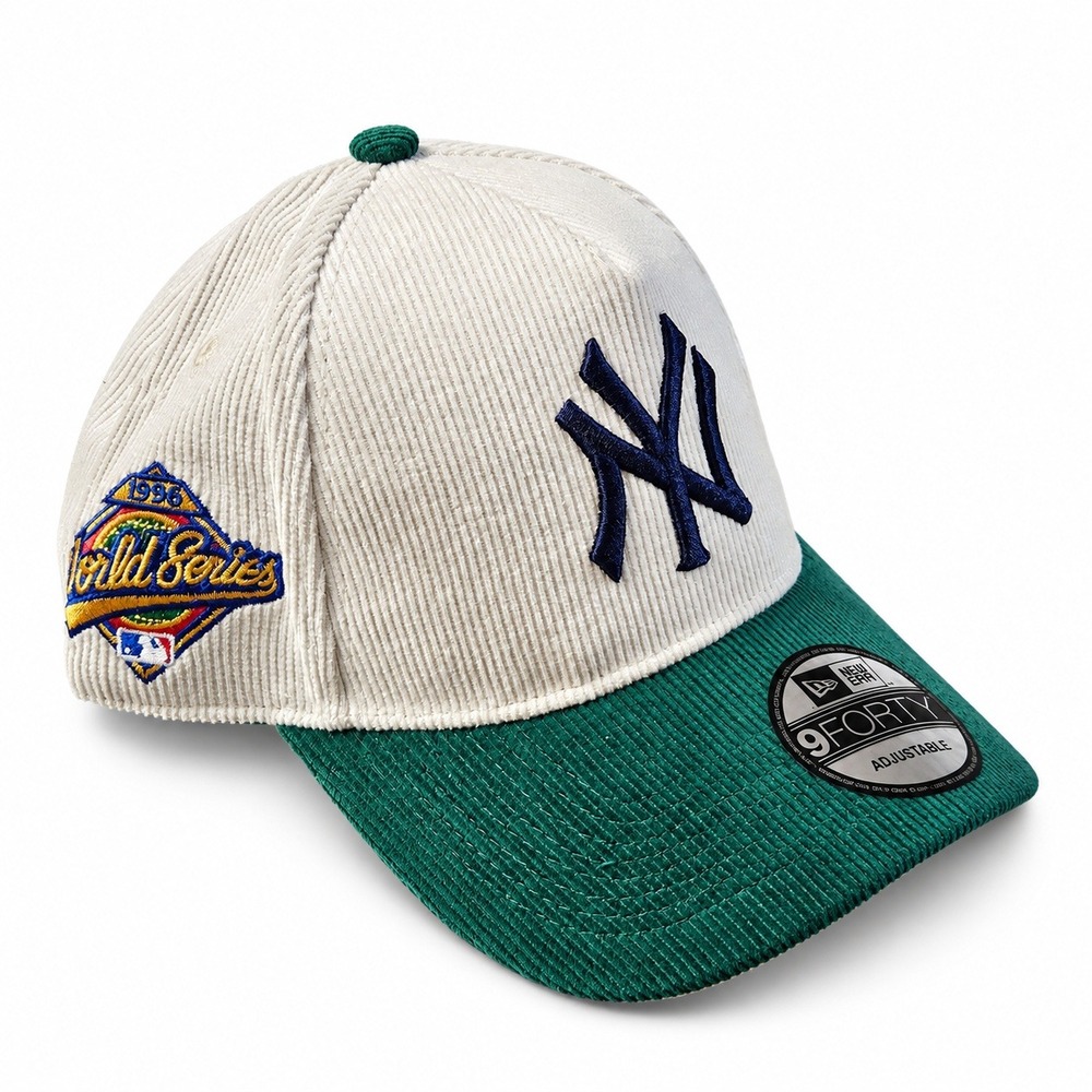 New Era 9FORTY NY Yankees Hat OSFA Cream Green Corduroy 1996 World Series